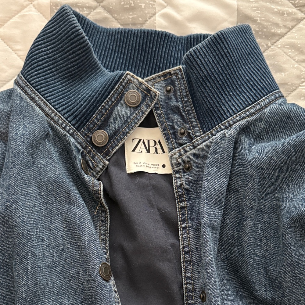 Zara Dark Blue Denim Bomber Jacket - Picture 4 of 7